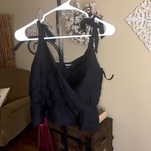 Express Tie-Strap Black Wrap Top - Medium